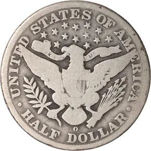 1901-O Barber half dollar reverse showing O mint mark and weak strike area on upper-right shield and feathers